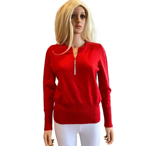 Susan Bristol Sweaters - Susan Bristol Vintage 100% Merino Wool Red Sweater Women's L/XL Pullover Buttons